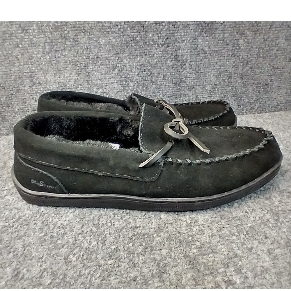 MyPillow My Slippers Moccasin Womens Size 9 Black Suede Faux Fur Lined Comfort